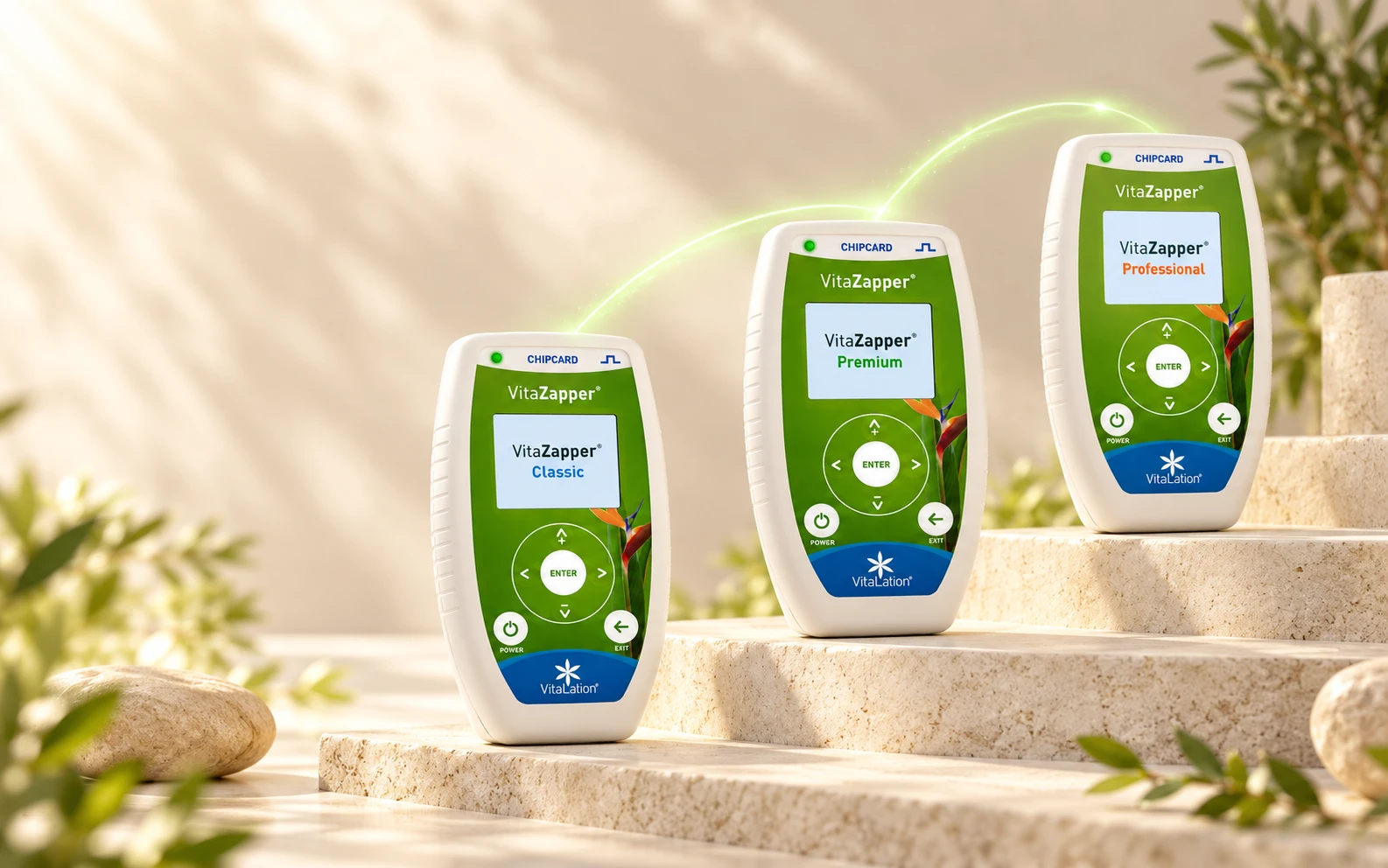 VitaZapper Classic, Premium und Professional auf Stein-Stufen